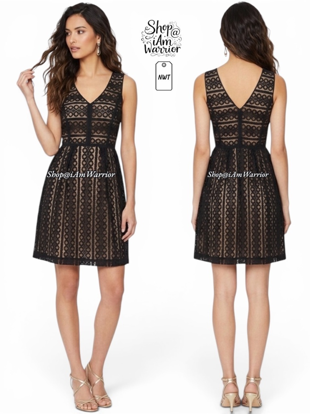 Loft NWT sleeveless geo lace a-line little black dress *shop@iamwarrior